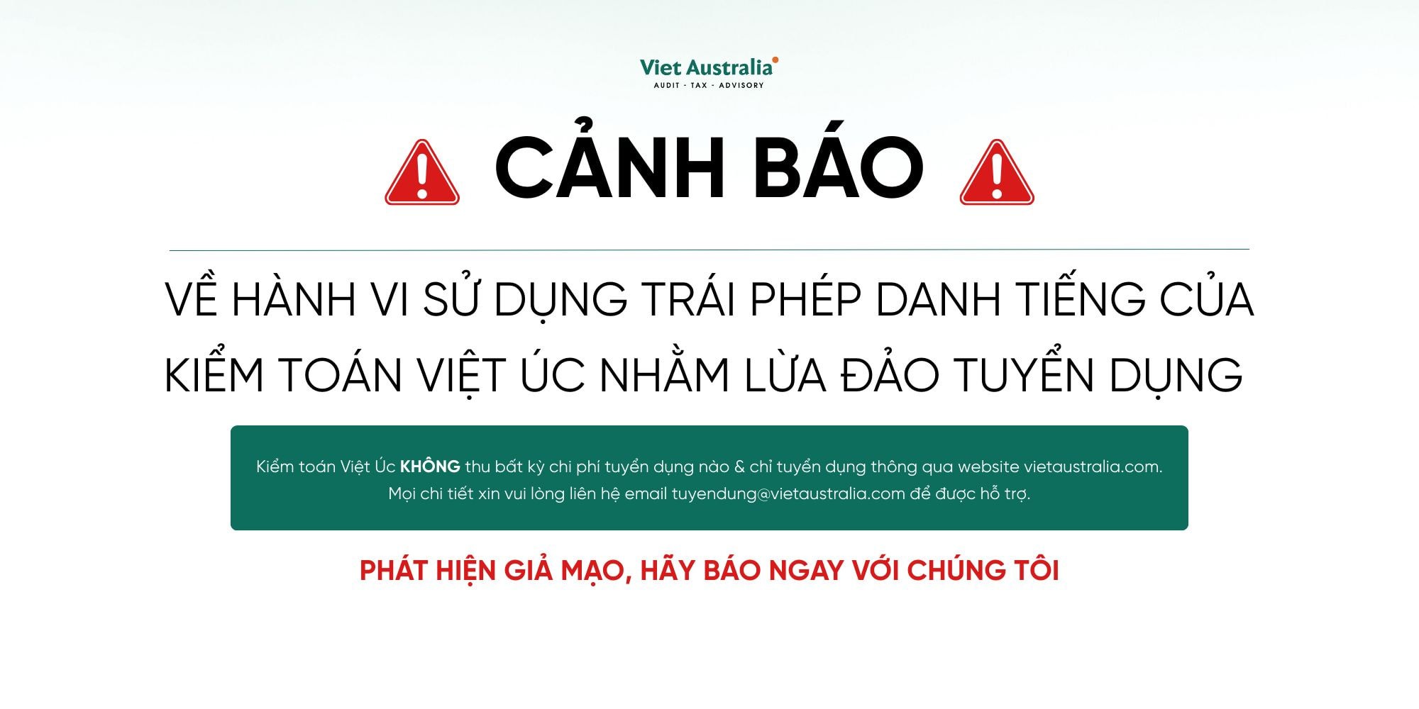 CẢNH BÁO MẠO DANH TUYỂN DỤNG KIỂM TOÁN VIỆT ÚC (VAAL)